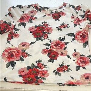 Love J Small Puff Short Sleeve White Red Floral Print Blouse